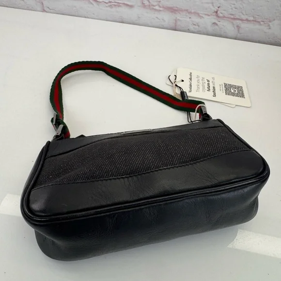 Rare Gucci Black Denim Web Vintage Baguette Bag - Picture 6 of 12